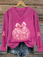 Women's Breast Cancer Awareness Pink Pumpkin Print Casual Top