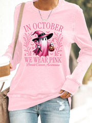 Women's In October We Wear Pink Halloween Pink Ghost Breast Cancer Awareness Support Sweatshirt