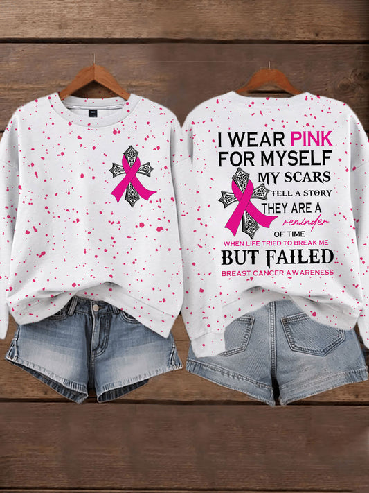 Women's Breast Cancer Awareness I Wear Pink For Myself My Scars Tell A Story Sweatshirt