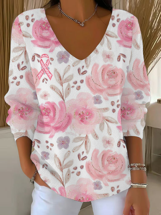 Women's Breast Cancer Pink Printed Casual Top