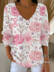 Women's Breast Cancer Pink Printed Casual Top