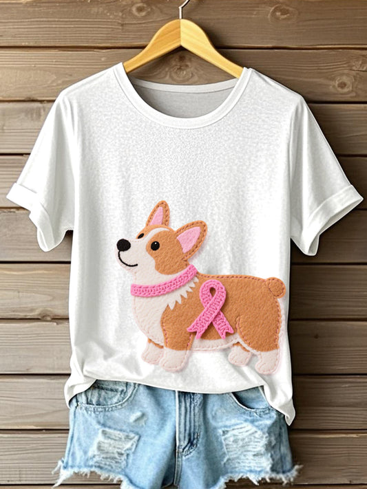 Women's Cute Corgi Pattern Felt Art T-Shirt