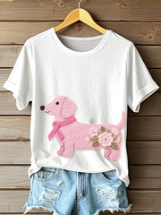Women's Cute Dachshund Pattern Felt Art T-Shirt