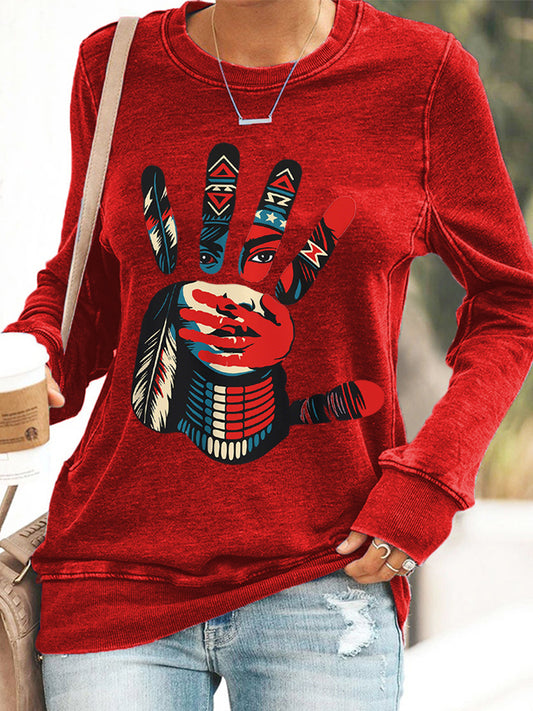Women's MMIW Red Hand Print Washed Sweatshirt
