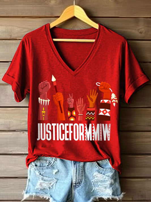 Women's Justice For MMIW Print V-Neck T-Shirt