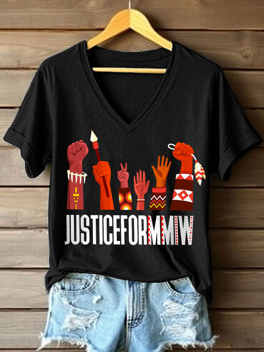 Women's Justice For MMIW Print V-Neck T-Shirt