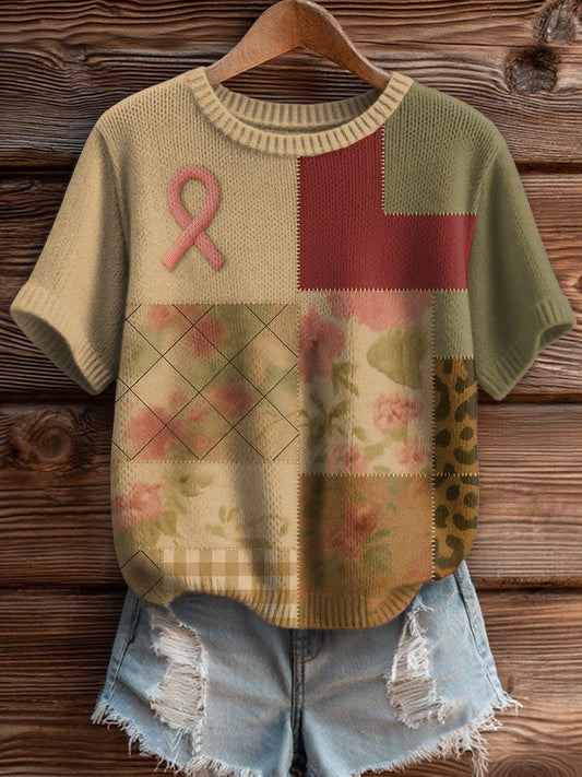 Women's Breast Cancer Awareness Patchwork Sweater