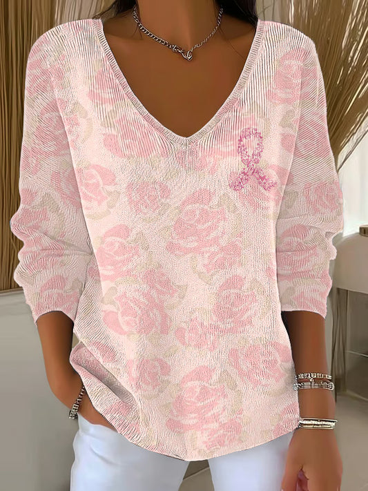 Women's Breast Cancer Pink Printed Casual Top