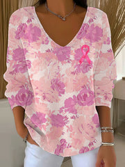 Women's Breast Cancer Pink Printed Casual Top