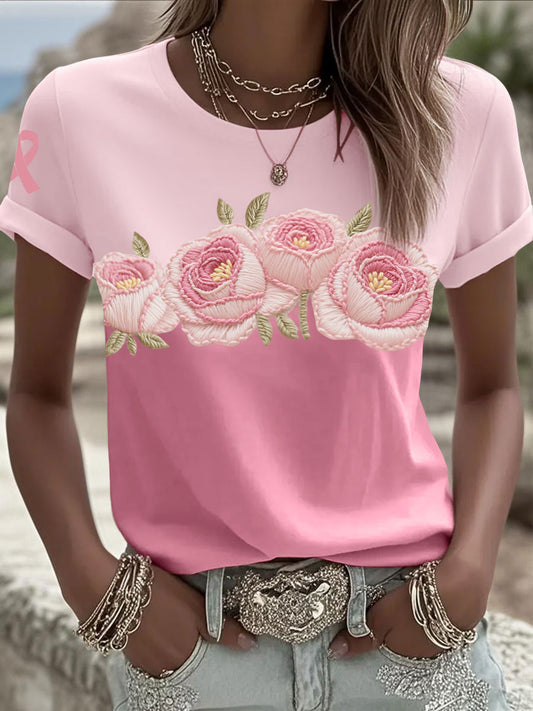 Women's Breast Cancer Awareness Pink Roses T-Shirts