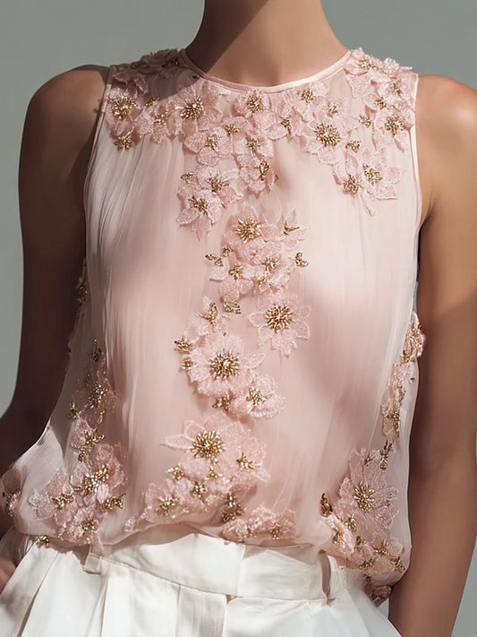 Women's Breast Cancer Pink Floral Sleeveless Tops