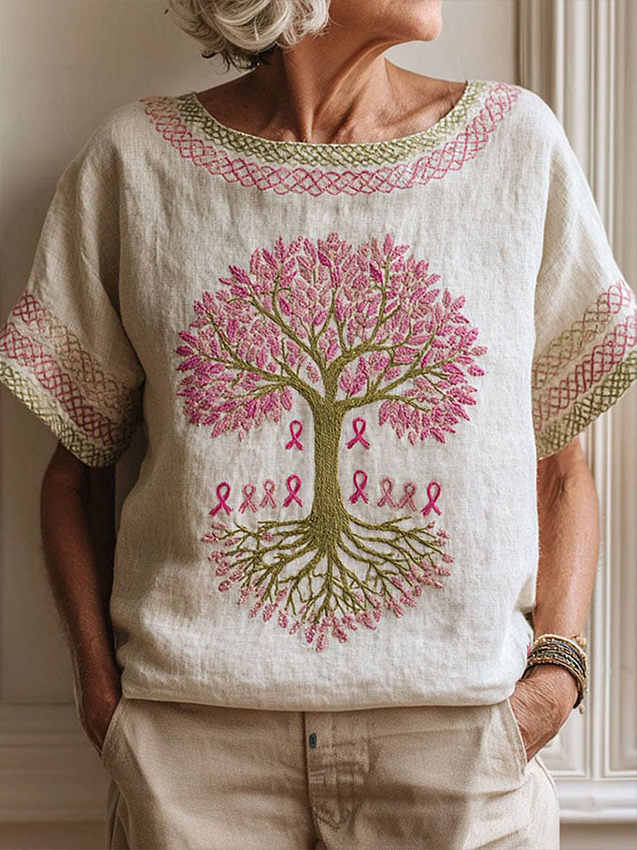Women's Breast Cancer Pink Ribbon Tree Tops