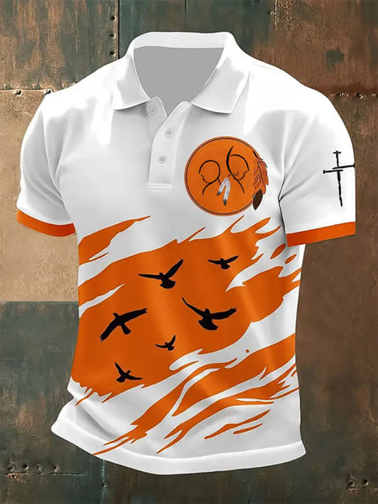 Men's Orange Shirt Daily Print Casual Top