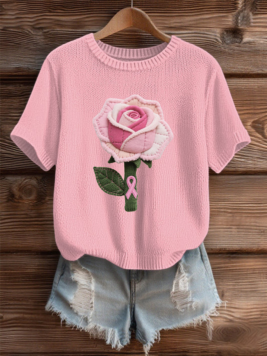 Women's Wool Felt Art Floral Pattern Cozy Knit Sweater