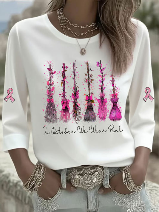 Women's In October We Wear Pink Printed Casual T-shirt