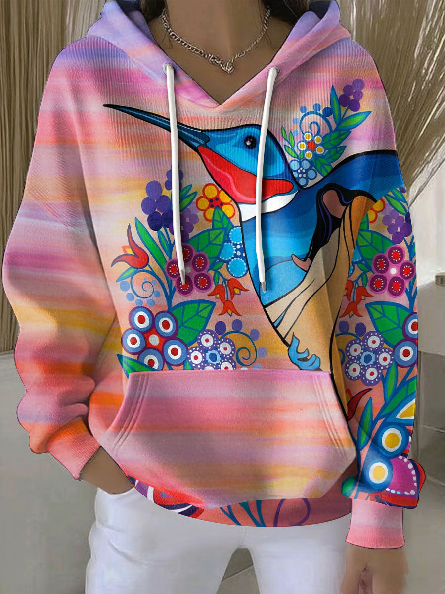 Women's Indigenous Art Hummingbird Print Hoodies