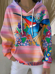 Women's Indigenous Art Hummingbird Print Hoodies