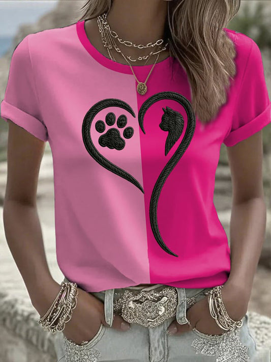 Women's Breast Cancer Awareness Cat Short-sleeved T-shirt