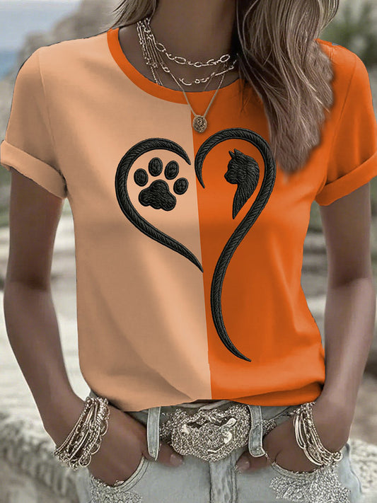 Women's Breast Cancer Awareness Cat Short-sleeved T-shirt