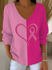 Women's Breast Cancer Awareness Pink Ribbon Print Casual Top