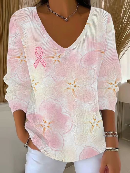 Women's Breast Cancer Pink Printed Casual Top