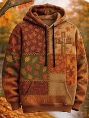 Men's Retro Casual Faith Cross Art Print Oversized Drop-Shoulder Pockets Hoodie