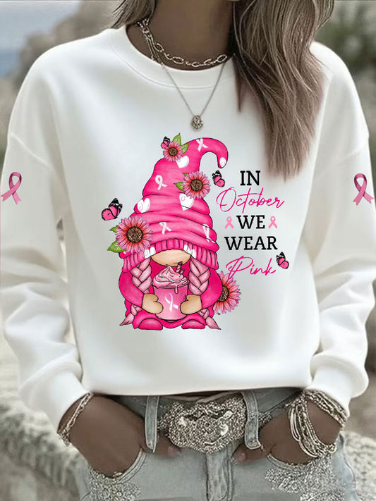 Women's Pink Ribbon Print Casual Sweatshirt