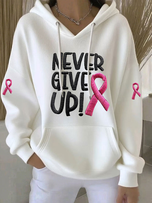 Women's Pink Ribbon Print Casual Hoodie
