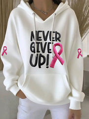 Women's Pink Ribbon Print Casual Hoodie