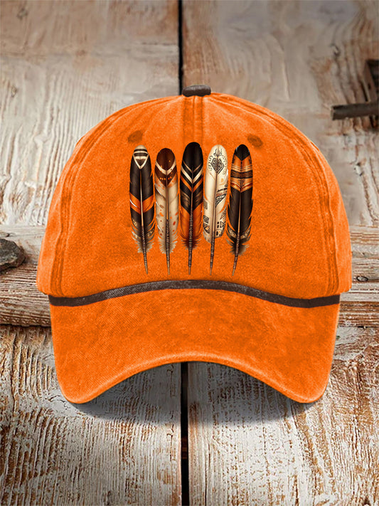 Indigenous feather art neutral hats
