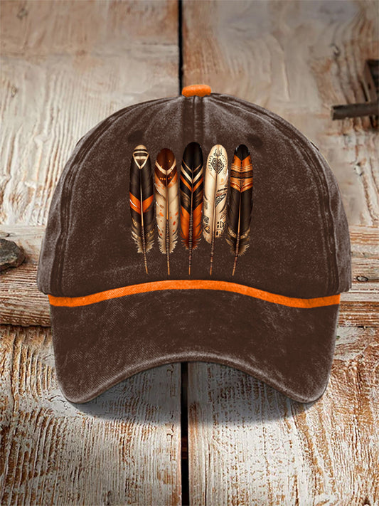 Indigenous feather art neutral hats