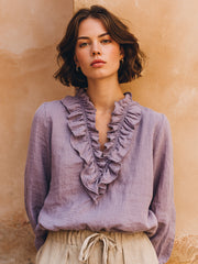 Women's Elegant Ruffled Design Linen Shirt