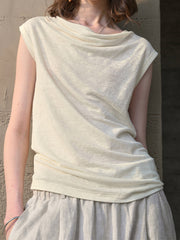 Women's Linen One-Shoulder Lazy Knit Short Sleeve