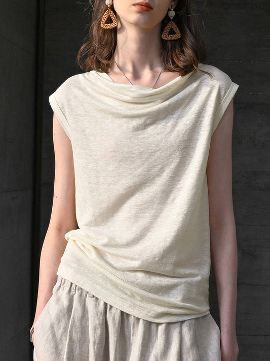 Women's Linen One-Shoulder Lazy Knit Short Sleeve