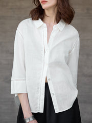 Women's Linen Hollow Lace Design Shirt
