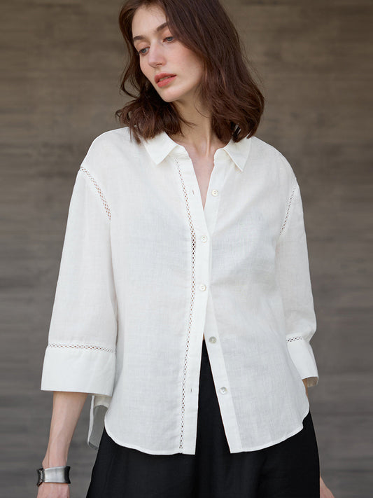 Women's Linen Hollow Lace Design Shirt