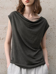 Women's Linen One-Shoulder Lazy Knit Short Sleeve