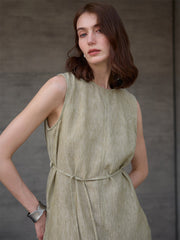 Women's Linen Round Neck Lace-Up Loose Sleeveless Top