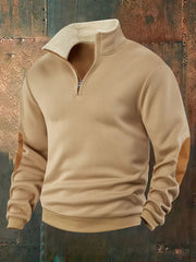 Men's Solid Color Half-Zip Fur Collar Pullover