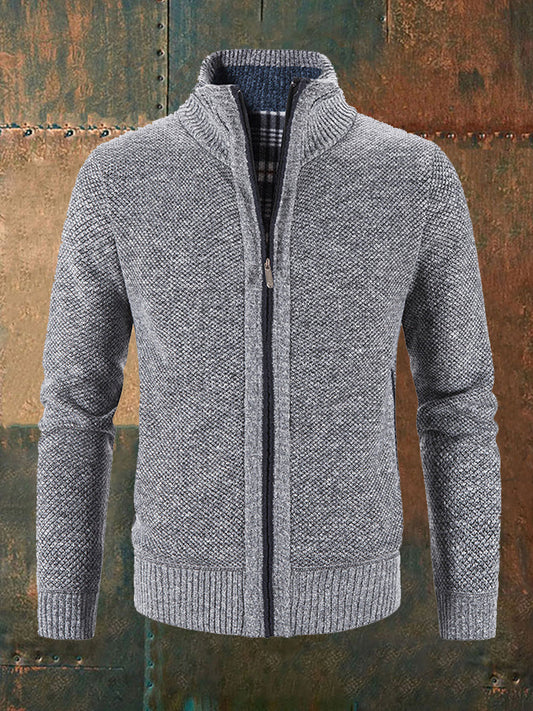 Men's Solid Color Zippered Knitted Cardigan Coat