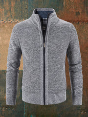 Men's Solid Color Zippered Knitted Cardigan Coat