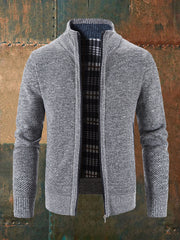 Men's Solid Color Zippered Knitted Cardigan Coat