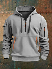Men's Solid Color Pocket Plush Fleece Hoodie