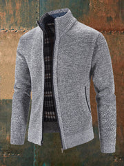 Men's Solid Color Zippered Knitted Cardigan Coat