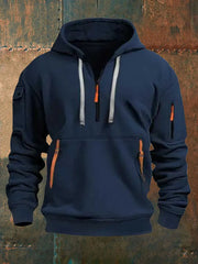 Men's Solid Color Pocket Plush Fleece Hoodie