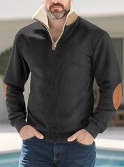 Men's Solid Color Half-Zip Fur Collar Pullover