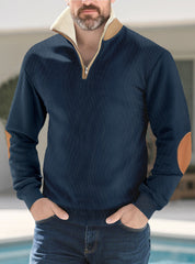Men's Solid Color Half-Zip Fur Collar Pullover