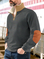 Men's Solid Color Half-Zip Fur Collar Pullover