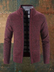 Men's Solid Color Zippered Knitted Cardigan Coat