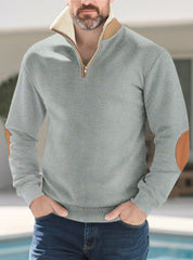 Men's Solid Color Half-Zip Fur Collar Pullover